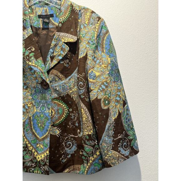 SILKLAND XL One Button Blazer Paisley Print 3/4 Sleeve 100% Silk Artsy Lined - Picture 4 of 8